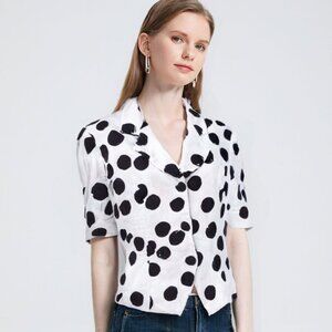 Vintage Rouie Cotton Polka Dot Short Sleeve Blazer Jacket White Black 90s Retro